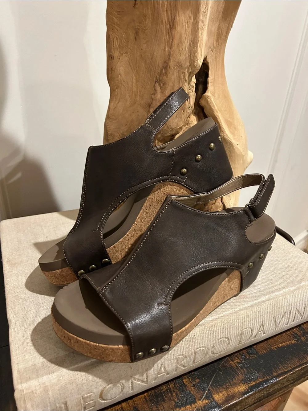 Corkys Dark Brown Open-Toe Cork Wedge Sandals
